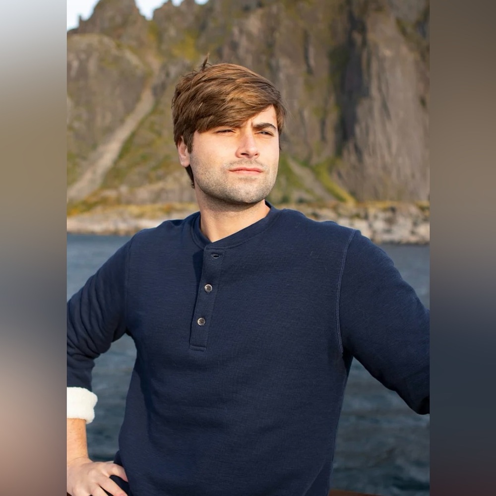 Tailor Vintage Deep Blue Sherpa Lined Waffle Henley